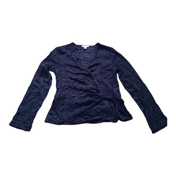 Nine West Navy Textured Wrap Blouse - Picture 1 of 3
